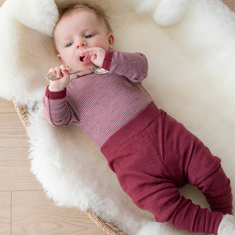 Babytights i ull med silke ribbestrikk
