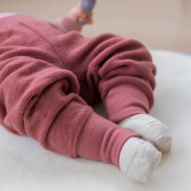 Babybukse i ullfrotté - Mørk rose
