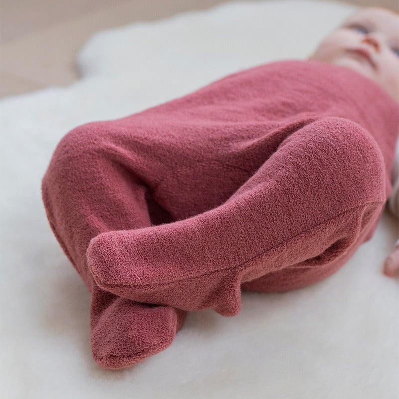 Sparkebukse i ullfrotte, med fot  - Mørk rose