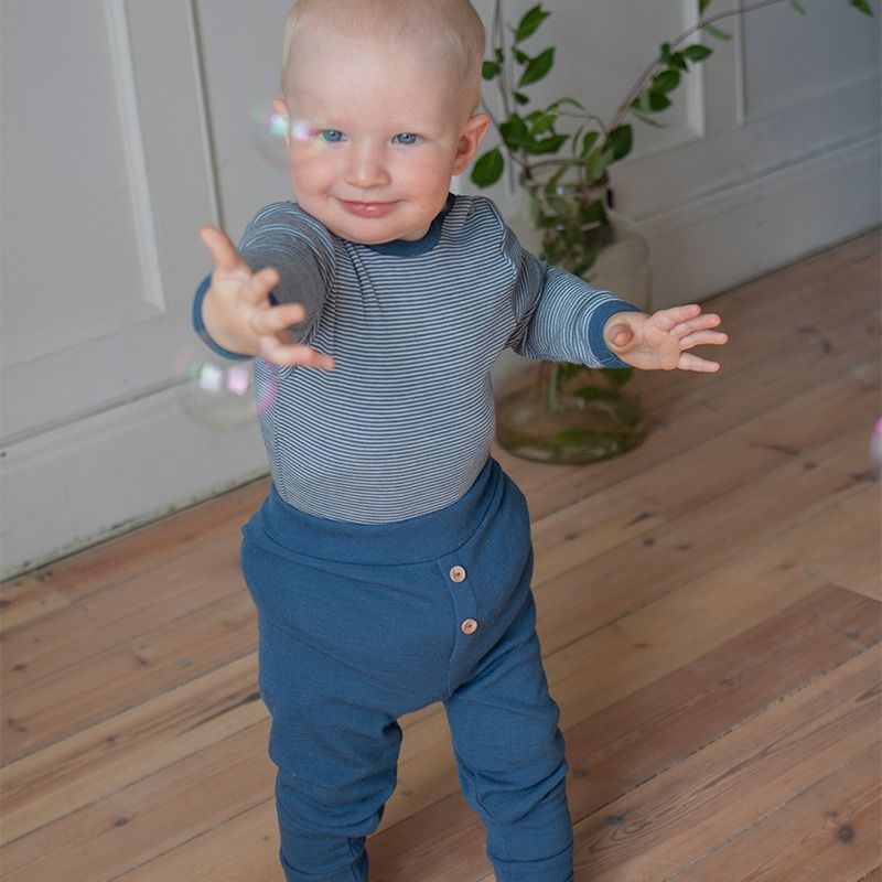 Babybukse i ull - Dongeriblå