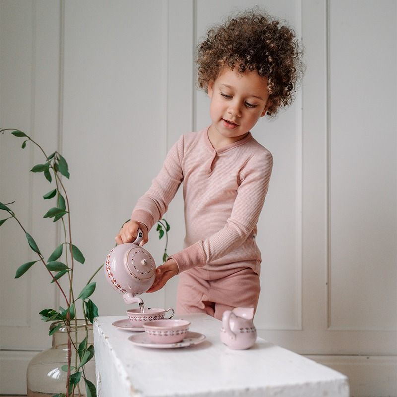 Babytrøye i ull med silke  - Lys rose/natur