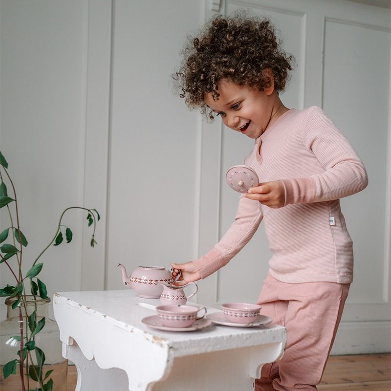 Babytrøye i ull med silke  - Lys rose/natur