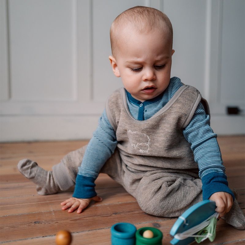 Babytrøye i ull med silke - Dongeriblå/natur
