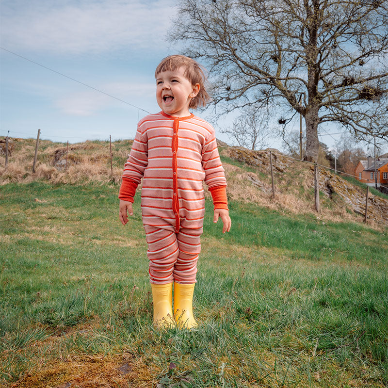 Heldress i ull med silke - Lys rose/jordbær/natur