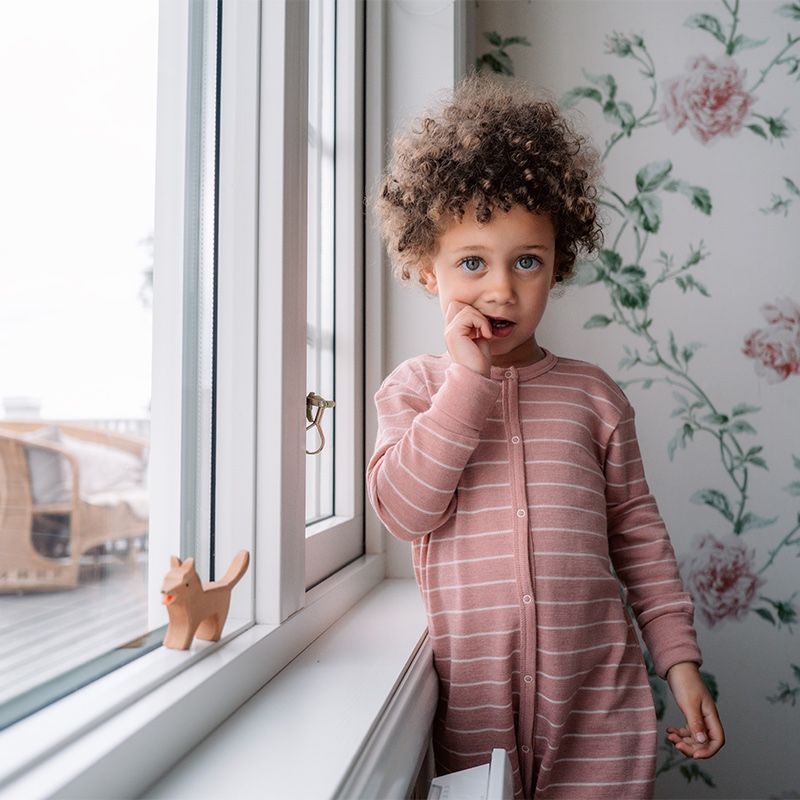 Hel dress i ull med silke  - Lys rose/natur