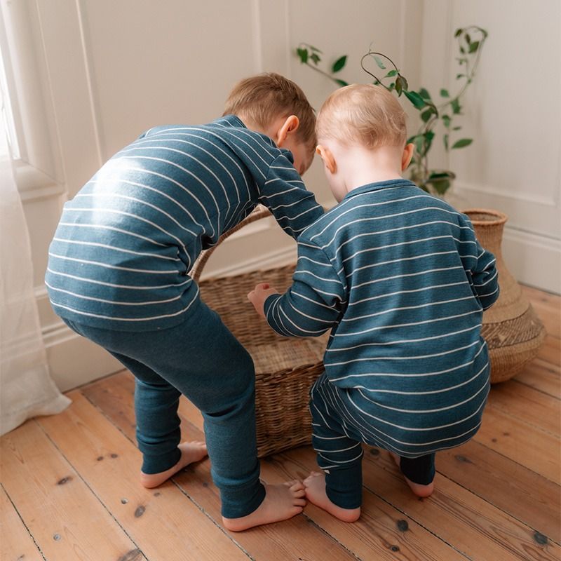 Hel dress i ull med silke  - Dongeriblå/natur