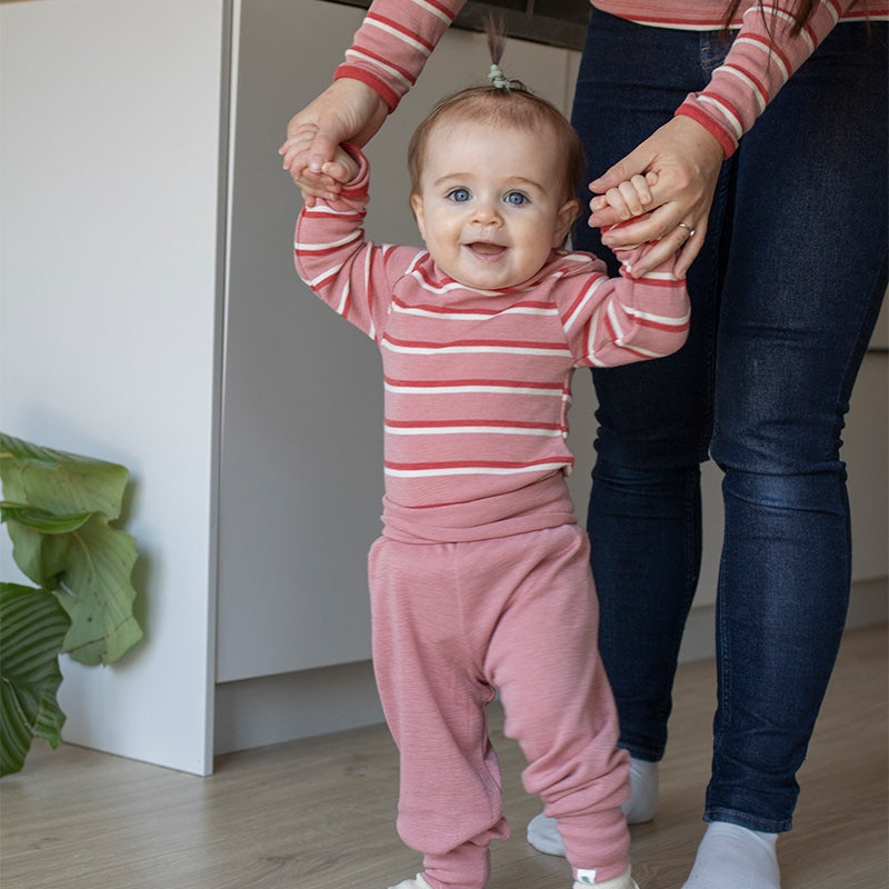 Body i ull med silke - Lys rose/jordbær/natur