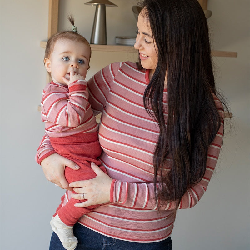 Body i ull med silke - Lys rose/jordbær/natur