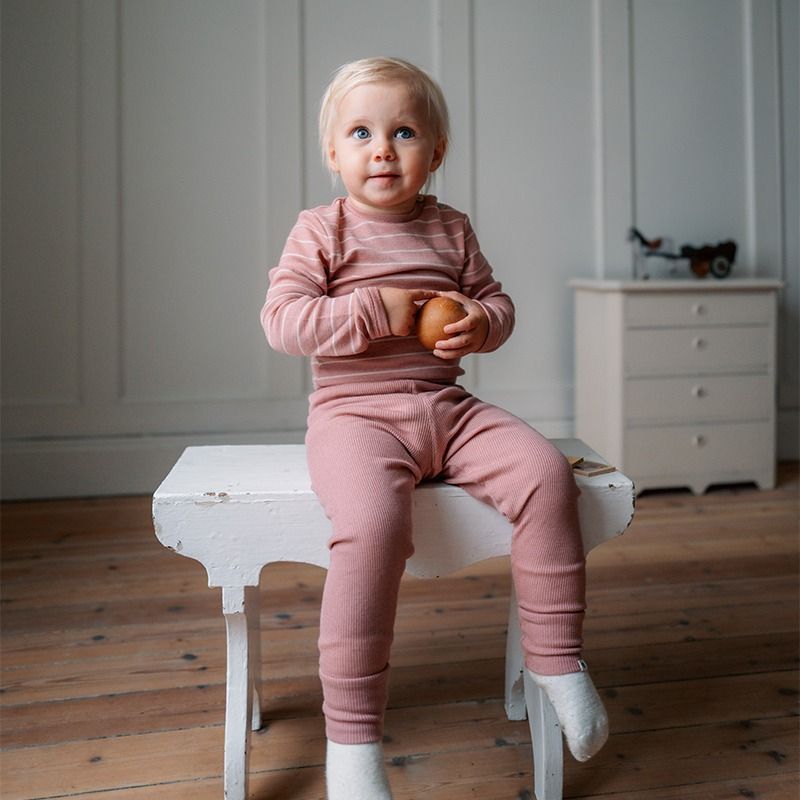 Body i ull med silke - Lys rose/natur