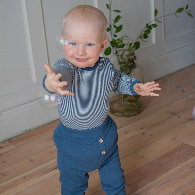 Body i ull med silke - Dongeriblå/natur