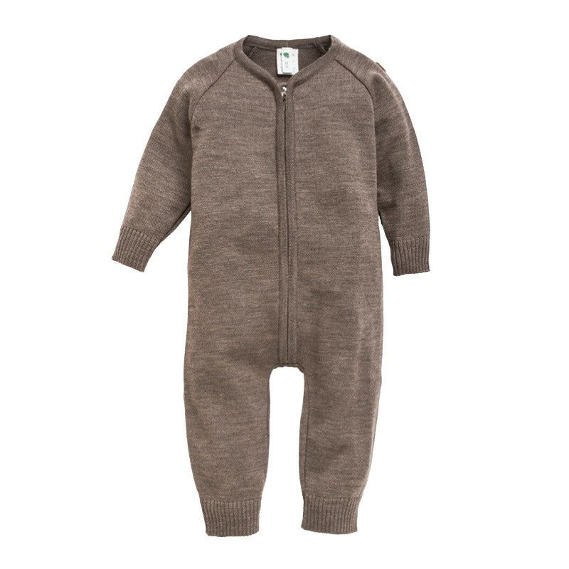 Strikket babydress i ull - Brun
