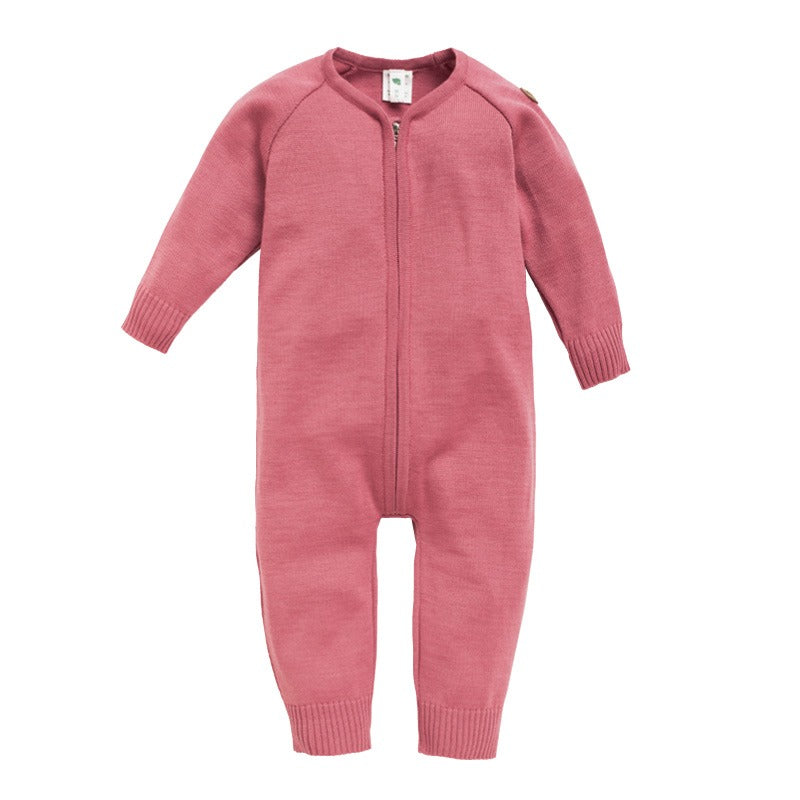Strikket babydress i ull - Mørk rose