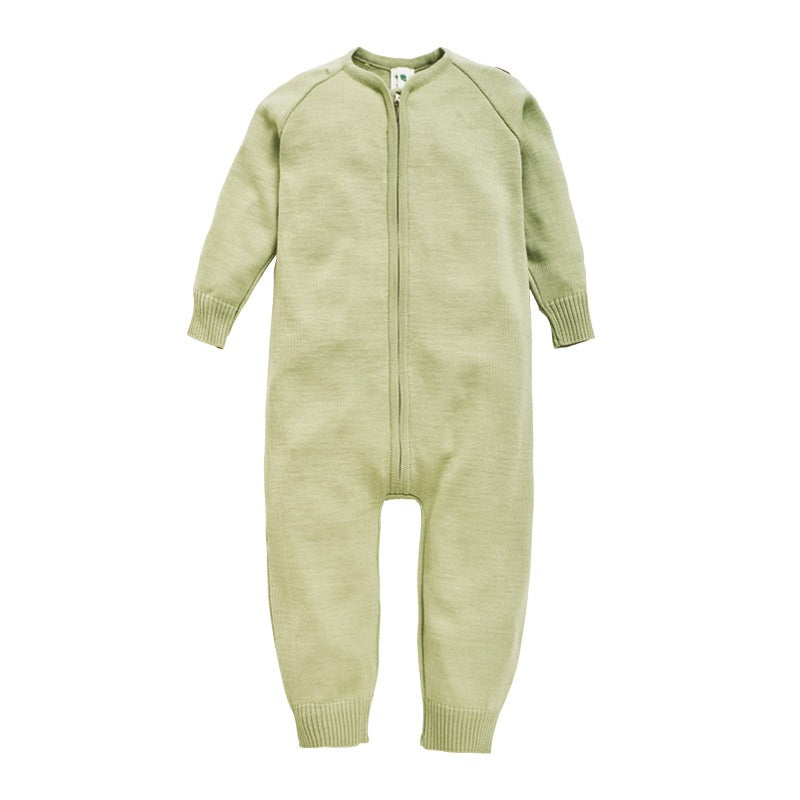 Strikket babydress i ull - Pistasj