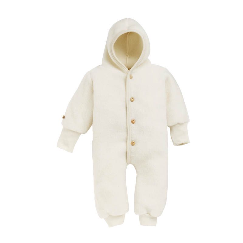 Ullfleecedress med hette - Natur - Hvit/natur