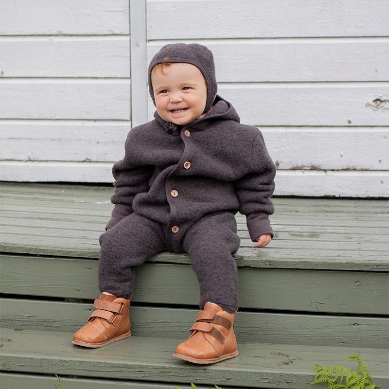 Ullfleecedress med hette - Naturbrun