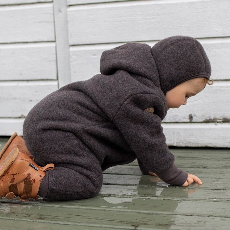 Ullfleecedress med hette - Naturbrun