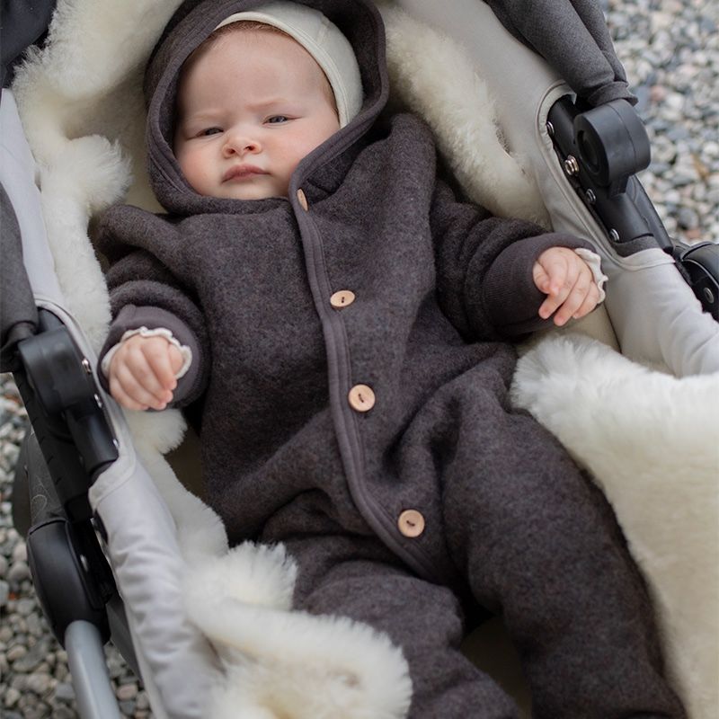 Ullfleecedress med hette - Naturbrun