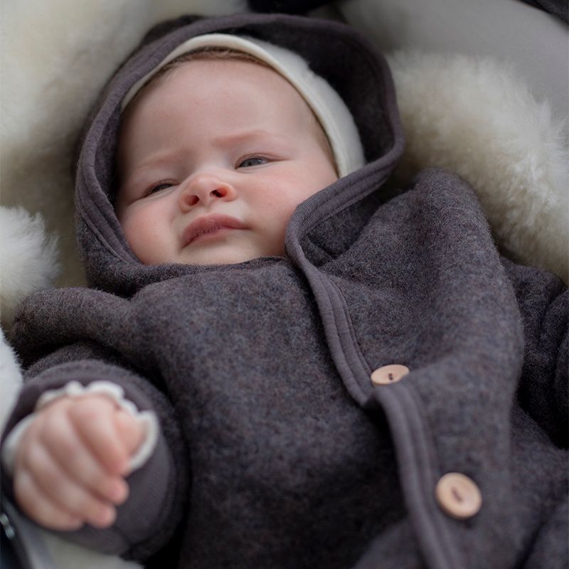 Ullfleecedress med hette - Naturbrun