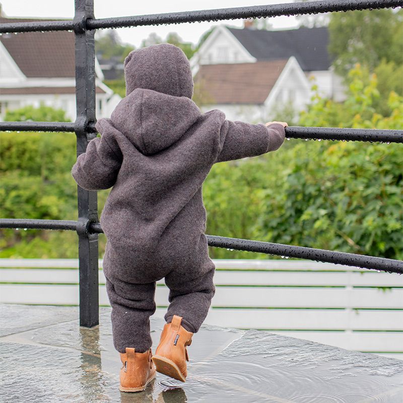 Ullfleecedress med hette - Naturbrun