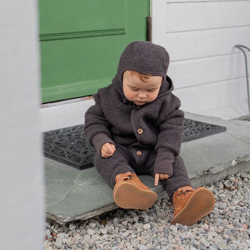 Ullfleecedress med hette - Naturbrun