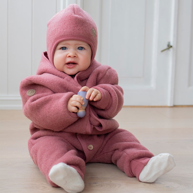 Ullfleecedress med hette - Mørk rose