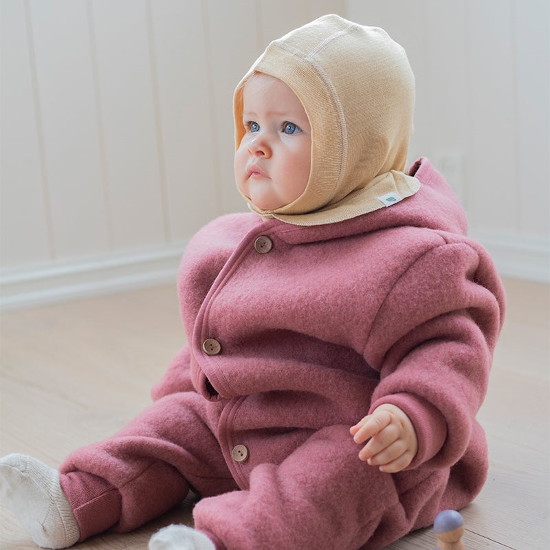 Ullfleecedress med hette - Mørk rose