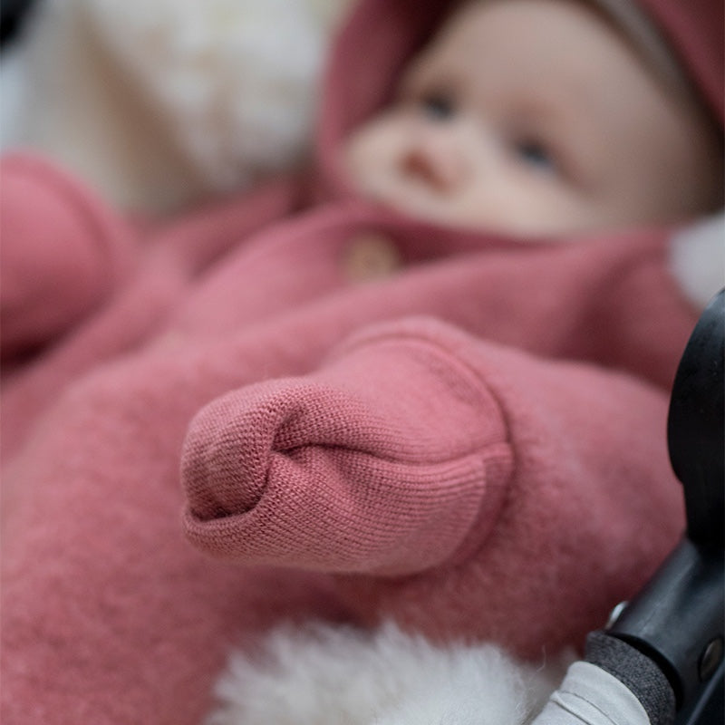 Ullfleecedress med hette - Mørk rose