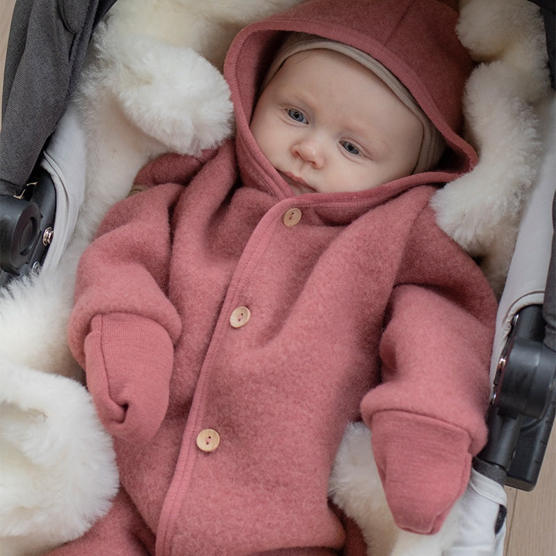 Ullfleecedress med hette - Mørk rose