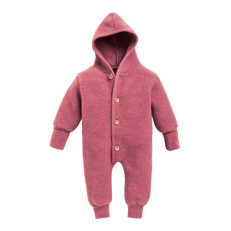 Ullfleecedress med hette - Mørk rose