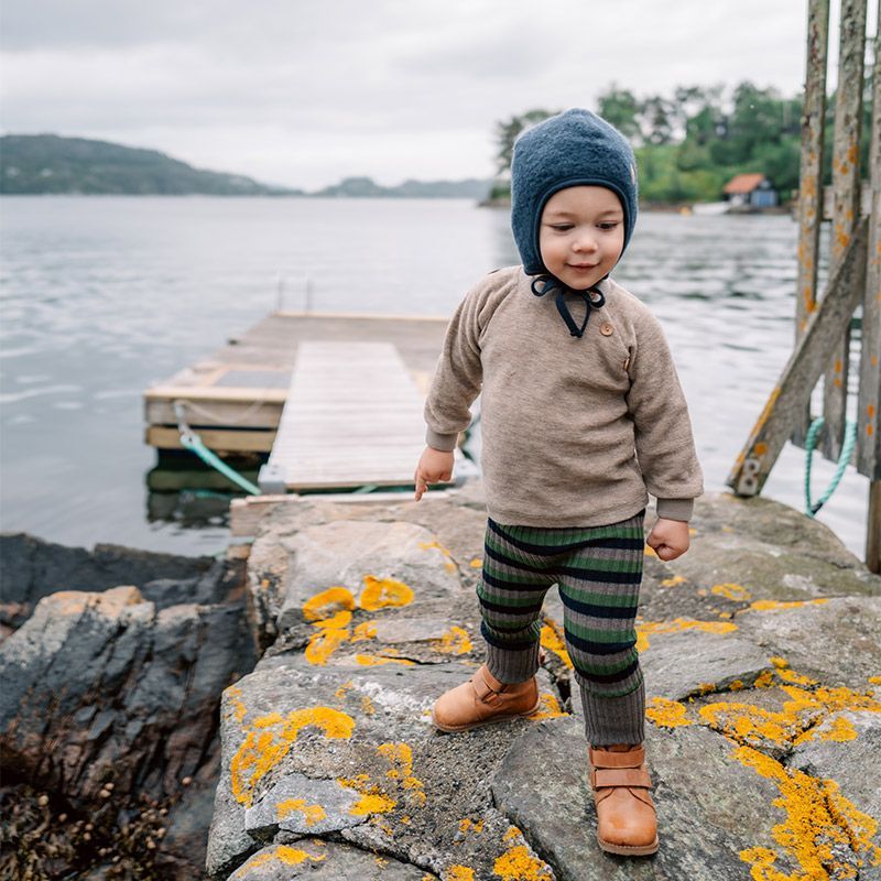 Lue i ullfleece med fór - Blå/turkis