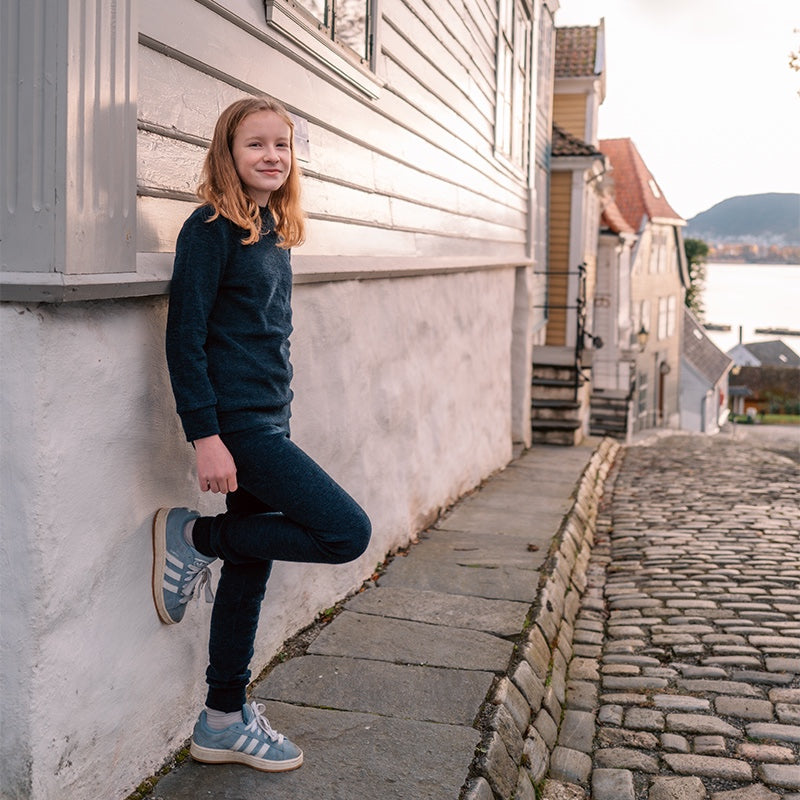 Bukse i ullfrotté - Blå/turkis