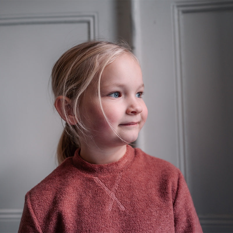Genser i ullfrotté  - Mørk rose