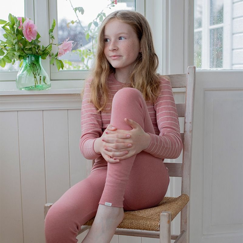 Barnelongs i ull med silke - Lys rose