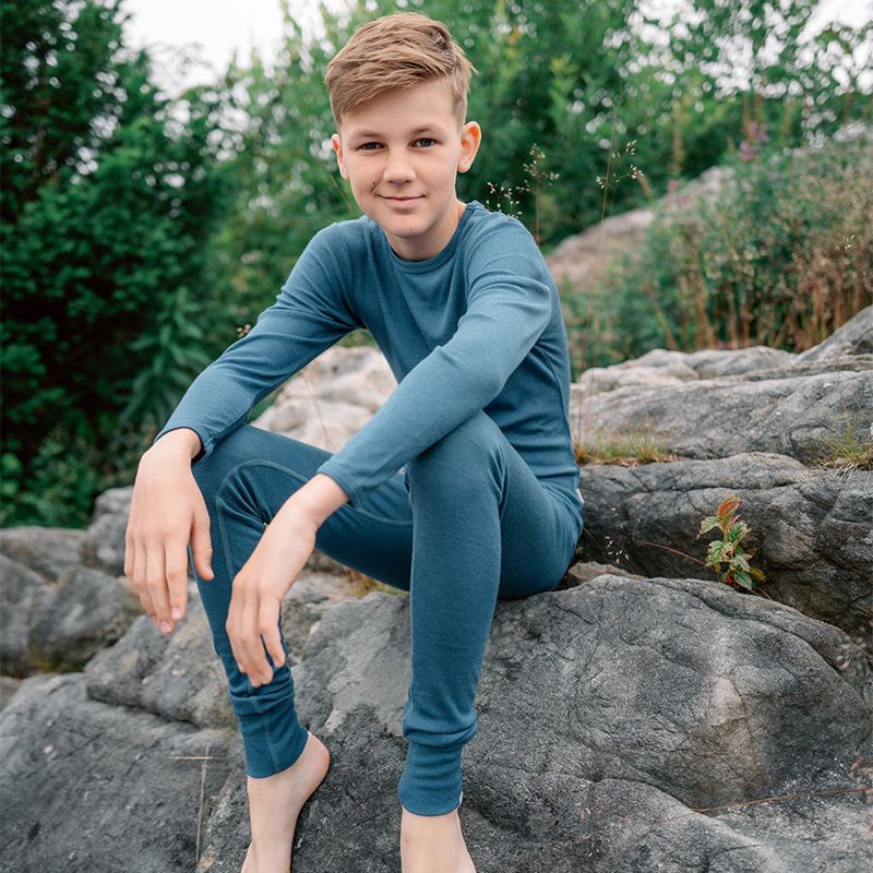 Barnelongs i ull med silke - Dongeriblå