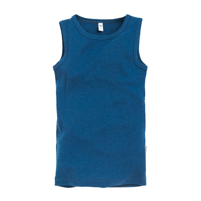 Singlet i ull med silke - Dongeriblå