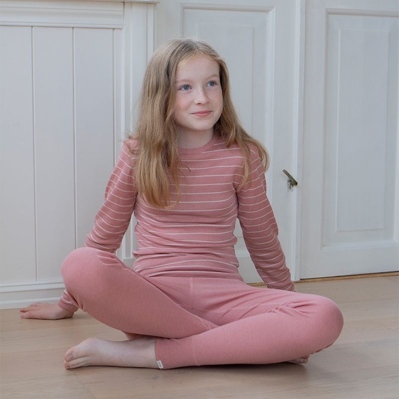 Langermet ulltrøye barn, ull med silke - Lys rose/natur