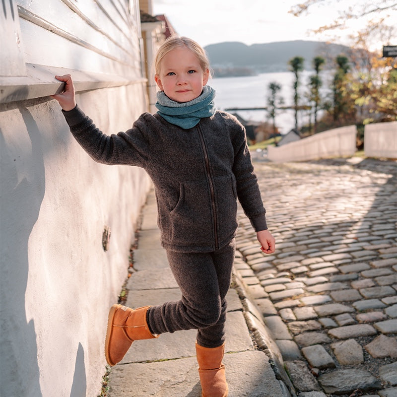 Jakke i ullfleece til barn - Naturbrun