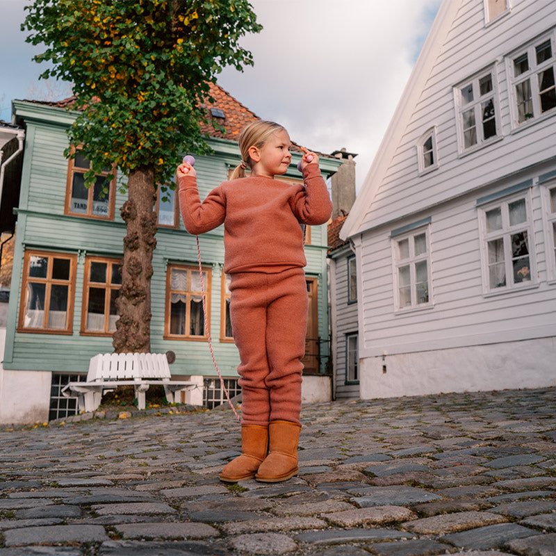 Bukse i ullfleece  - Mørk rose
