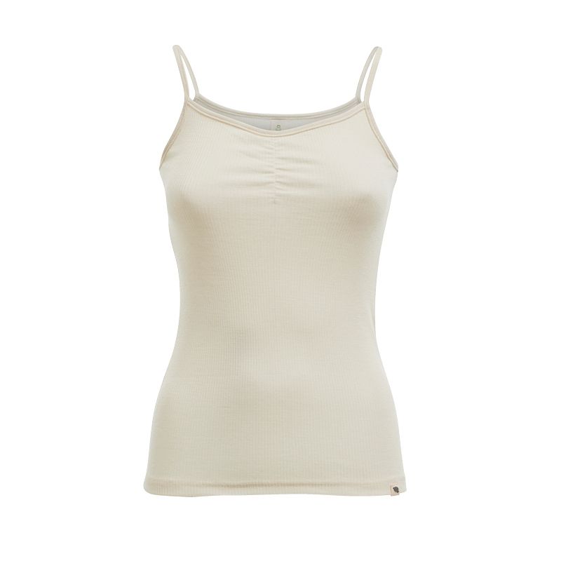 Singlet m/stropper i ull med silke  - Hvit/natur