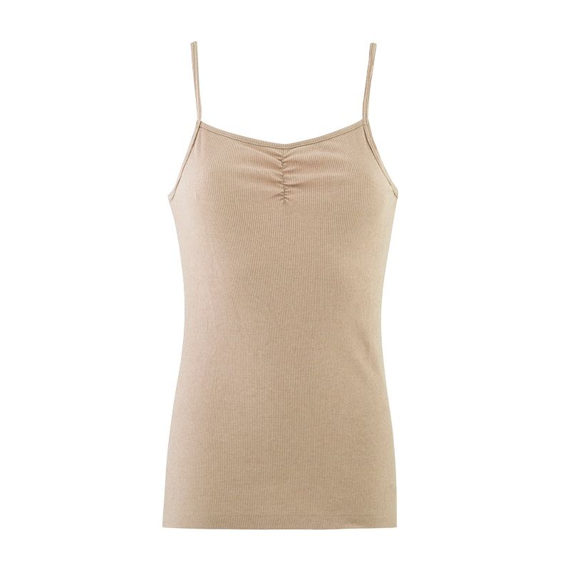 Singlet m/stropper i ull med silke - Latte