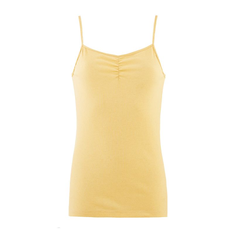 Singlet m/stropper i ull med silke - Strågul