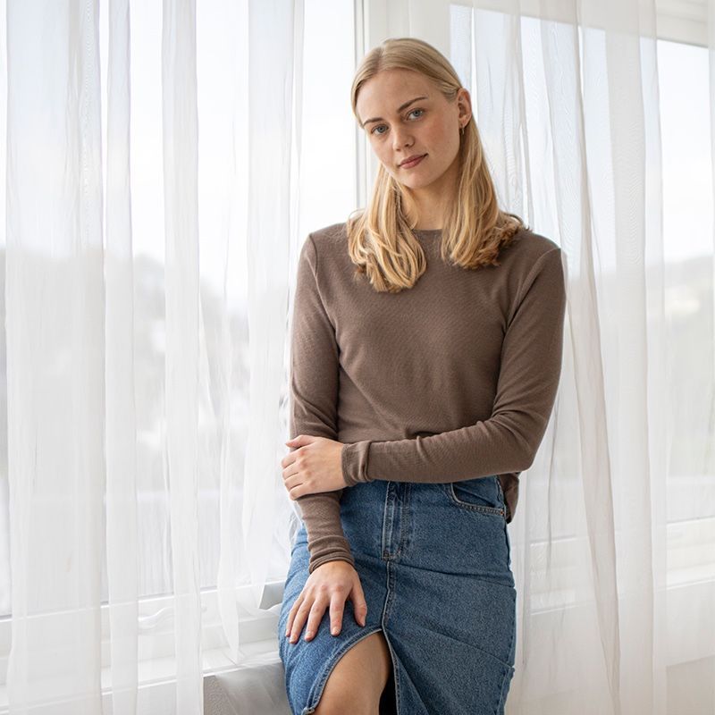 Løs genser i ull - Brun