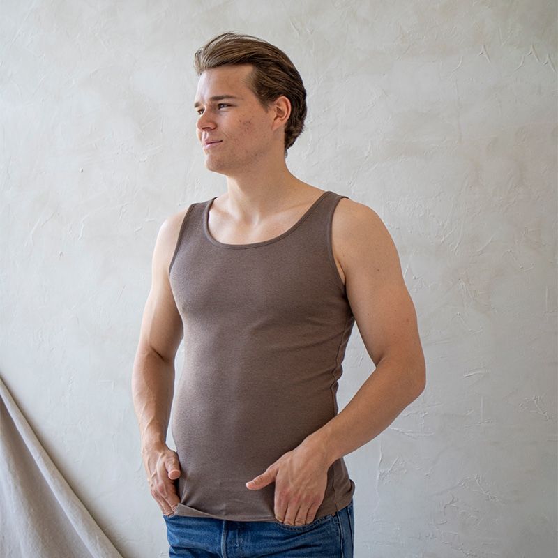 Singlet i ull med silke unisex - Brun