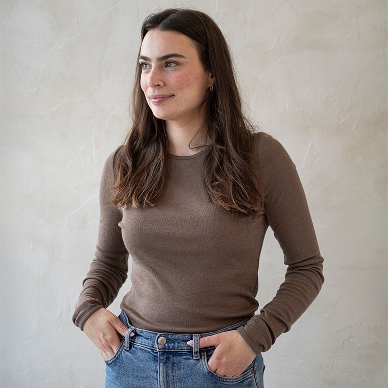 Langermet ulltrøye dame, ull med silke - Brun