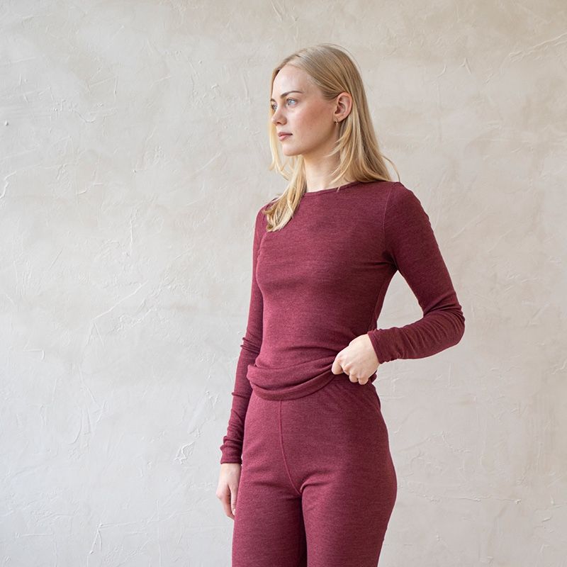 Langermet ulltrøye dame, ull med silke - Plomme