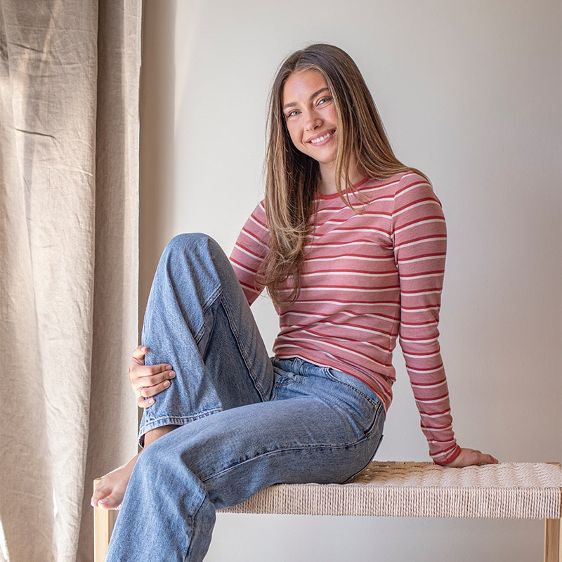 Dametrøye i ull med silke lang, 34/36 - Lys rose/jordbær/natur