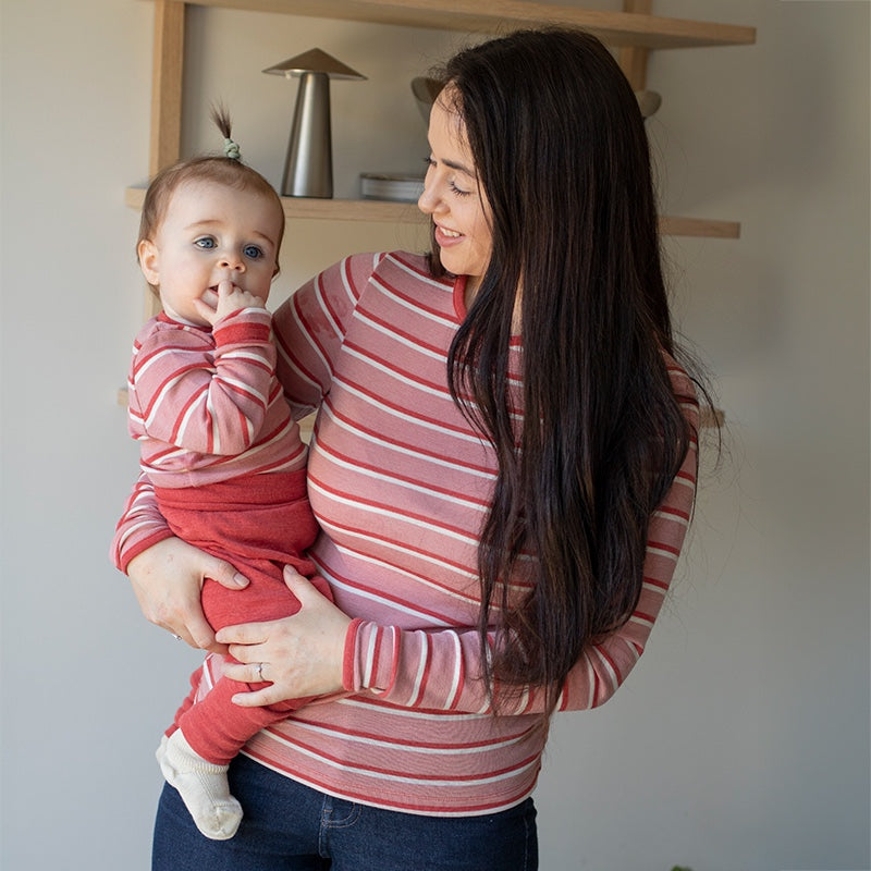 Dametrøye i ull med silke lang, 34/36 - Lys rose/jordbær/natur