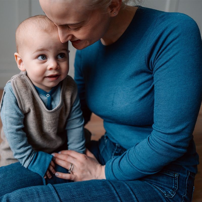 Langermet ulltrøye dame, ull med silke - Dongeriblå