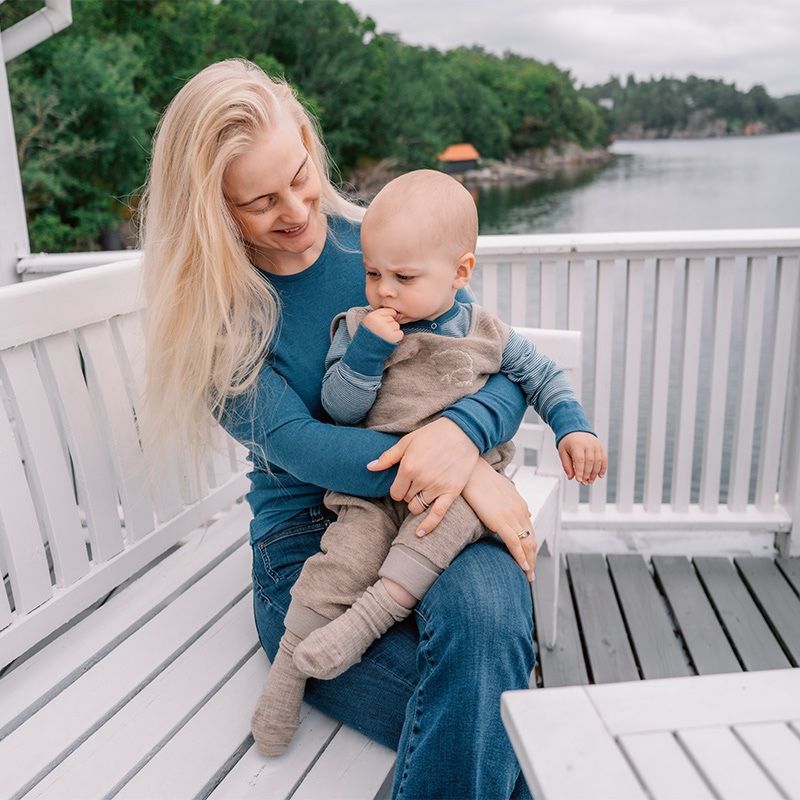 Langermet ulltrøye dame, ull med silke - Dongeriblå