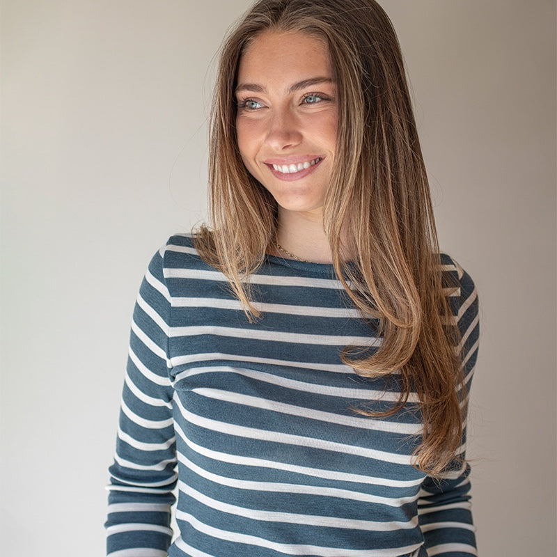 Dametrøye i ull med silke lang, 34/36 - Fjord/natur